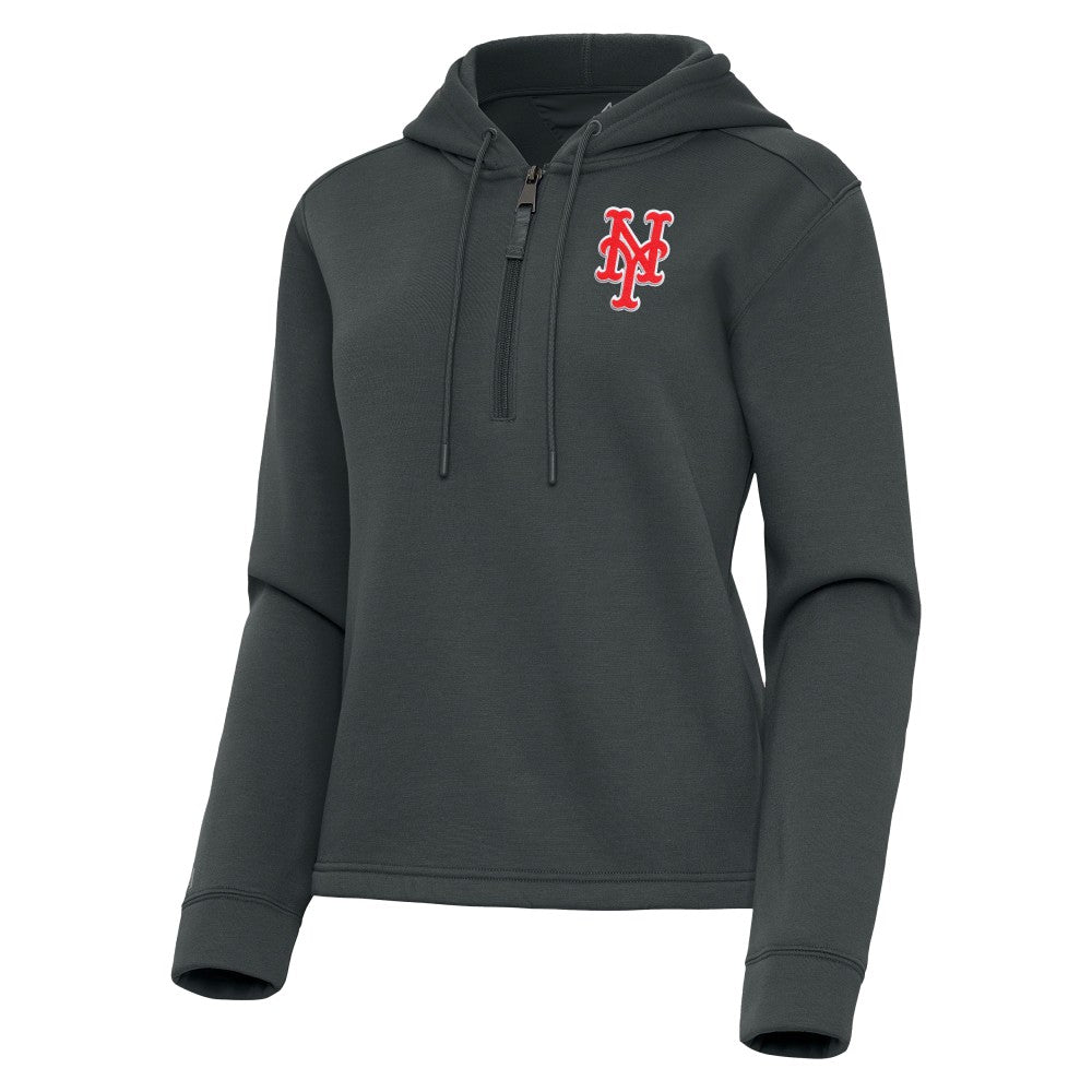 New York Mets Antigua Women's Contemporary Quarter-Zip Hoodie - Pewter - MLB Lifestyle