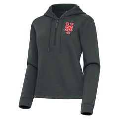 New York Mets Antigua Women's Contemporary Quarter-Zip Hoodie - Pewter - MLB Lifestyle