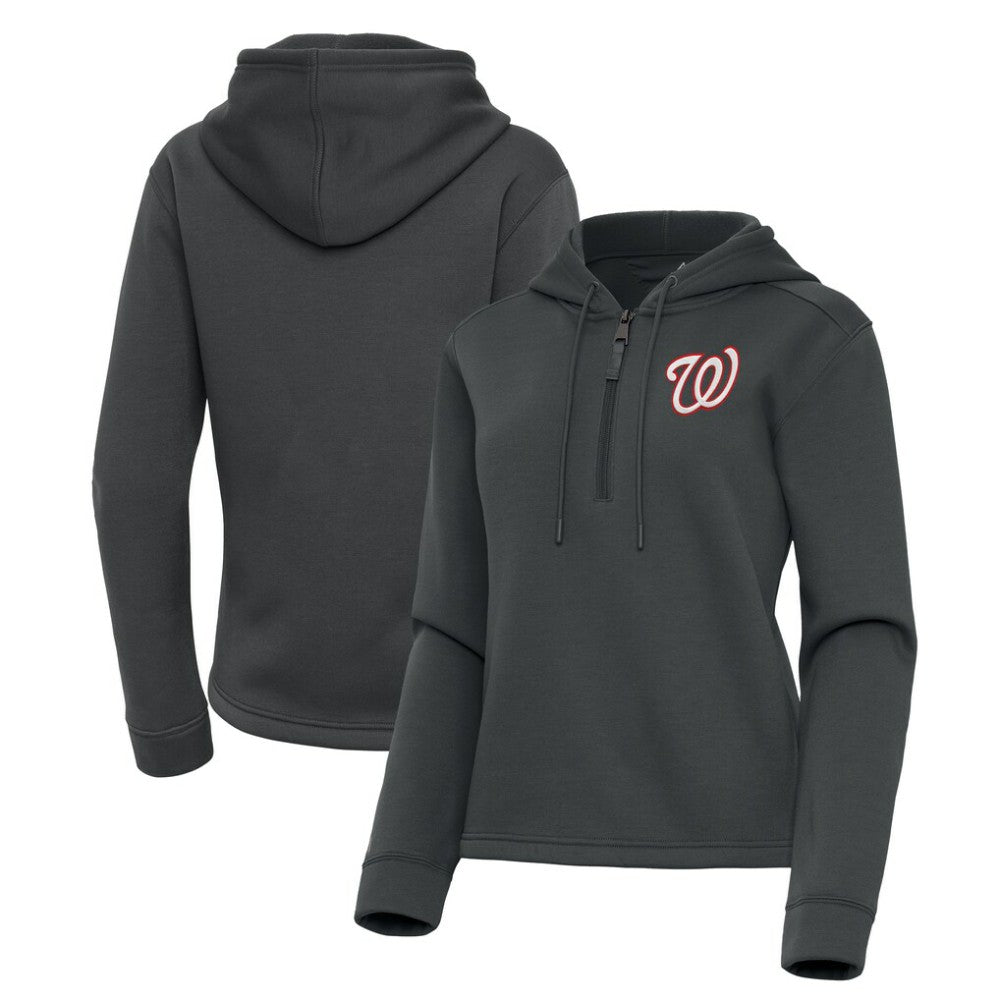 Washington Nationals Antigua Women's Contemporary Quarter-Zip Hoodie - Pewter - MLB Discount