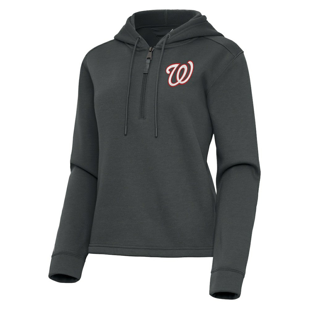 Washington Nationals Antigua Women's Contemporary Quarter-Zip Hoodie - Pewter - MLB Discount