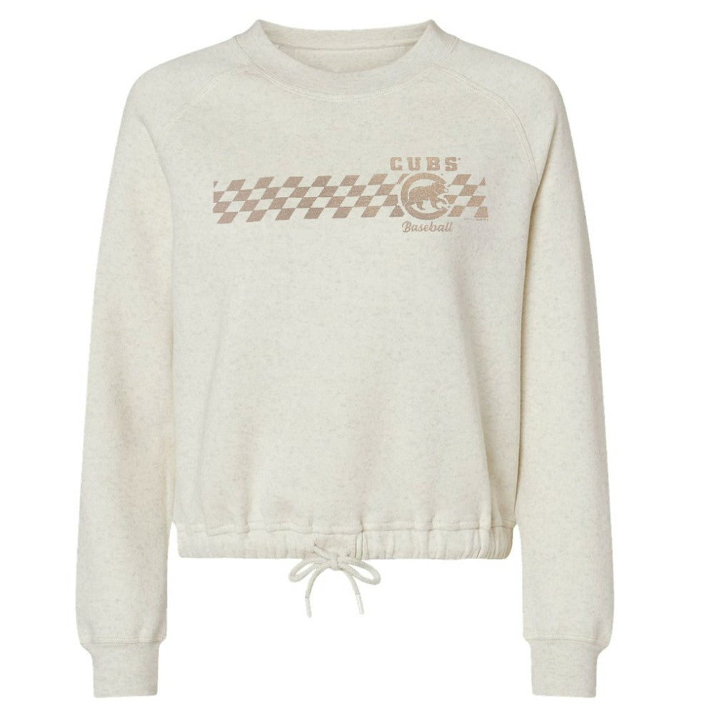 Chicago Cubs Soft as a Grape Women's Tonal Checkered Sweatshirt - Natural - MLB Lifestyle