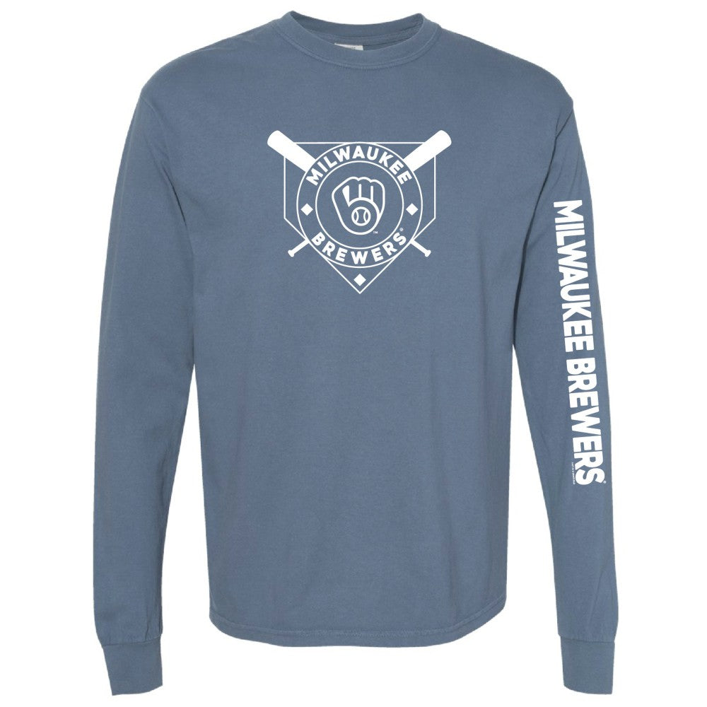 Milwaukee Brewers Soft as a Grape Women's Pigment Dye Long Sleeve T-Shirt - Navy - MLB on Sale