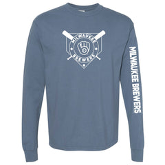 Milwaukee Brewers Soft as a Grape Women's Pigment Dye Long Sleeve T-Shirt - Navy - MLB on Sale