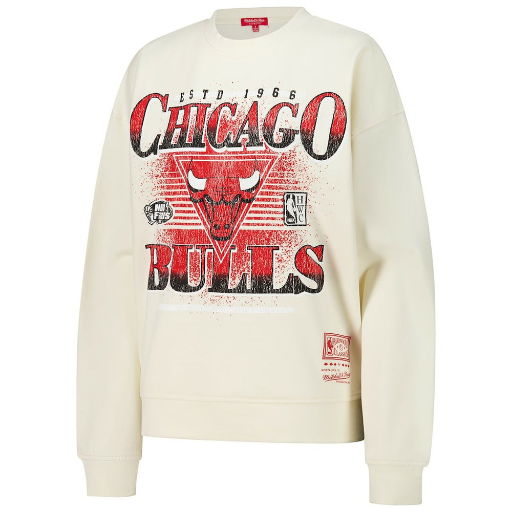 Chicago Bulls Women's Oversprayed Pullover Sweatshirt Cream | Mitchell & Ness Lifestyle