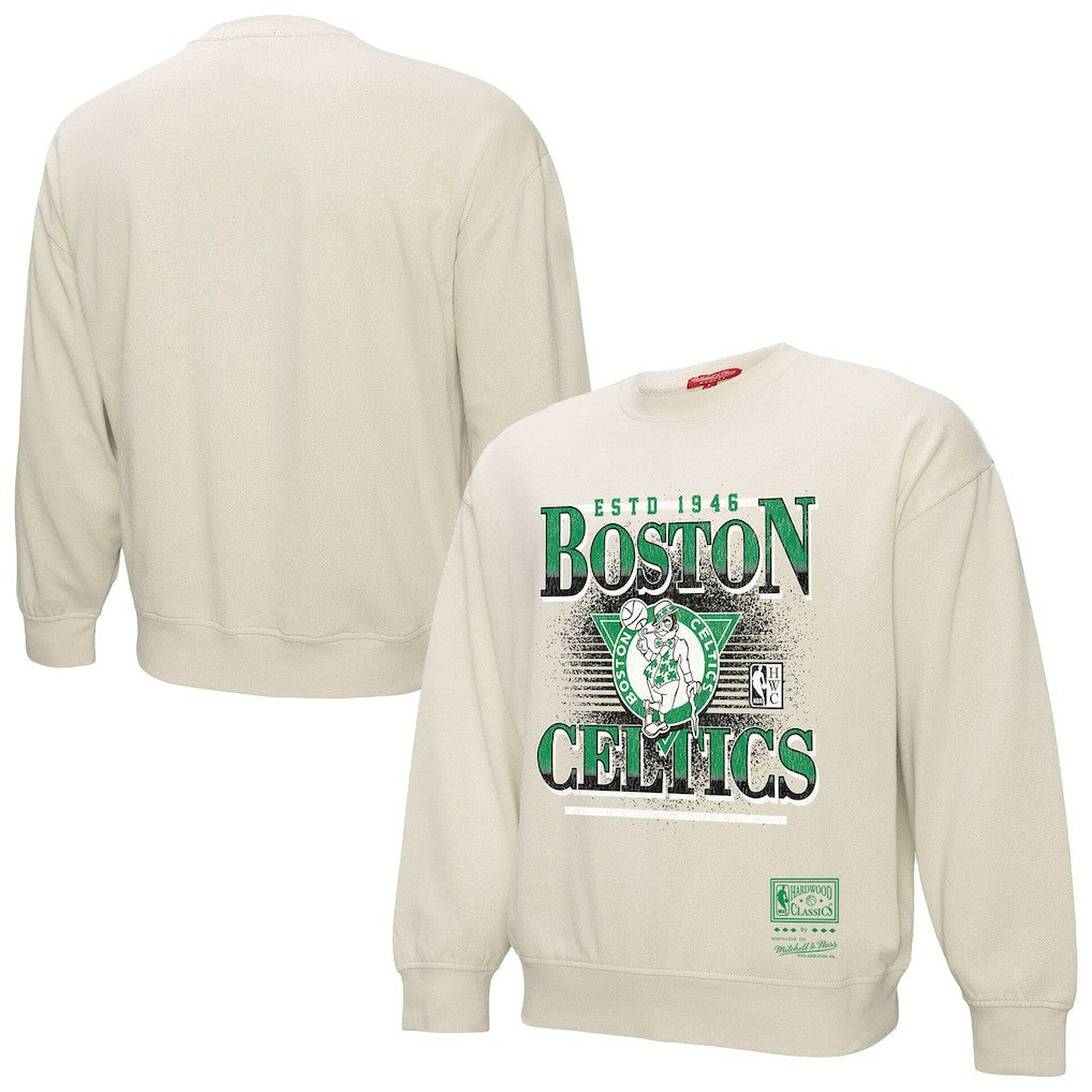 Boston Celtics Women's Oversprayed Pullover Sweatshirt Cream | Mitchell & Ness Near Me