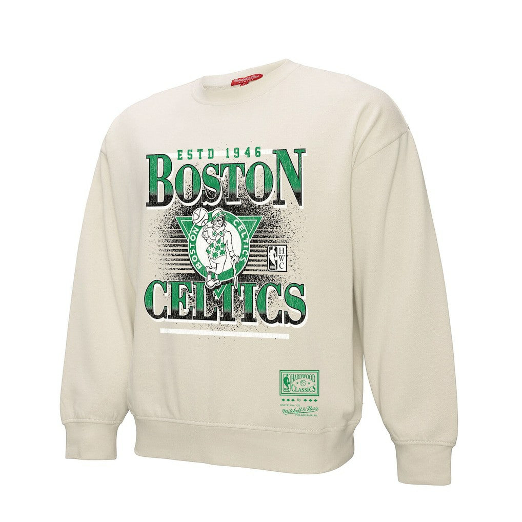 Boston Celtics Women's Oversprayed Pullover Sweatshirt Cream | Mitchell & Ness Near Me