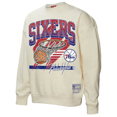 Philadelphia 76ers Women's Brush Bucket Pullover Sweatshirt Cream | Mitchell & Ness for sale