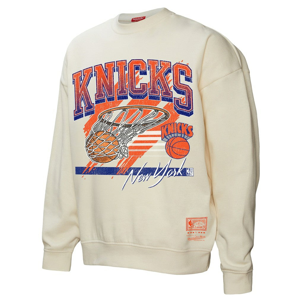 New York Knicks Women's Brush Bucket Pullover Sweatshirt Cream | Mitchell & Ness Lifestyle