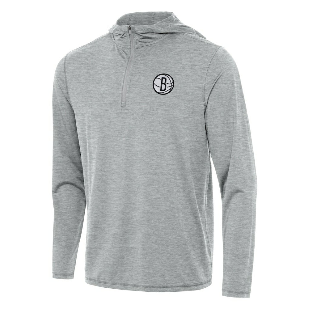 Brooklyn Nets Antigua Tidy Quarter-Zip Hoodie Heather Gray