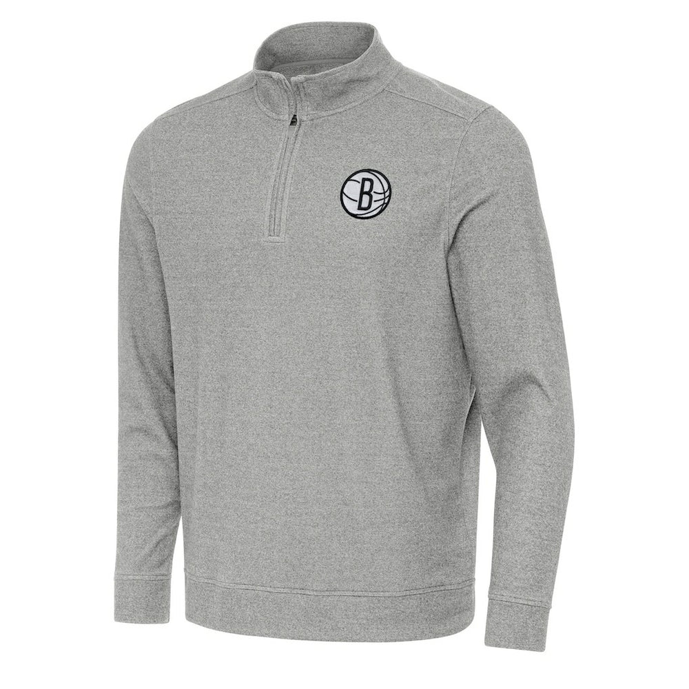 Brooklyn Nets Antigua Subtle Quarter-Zip Sweatshirt Heather Gray