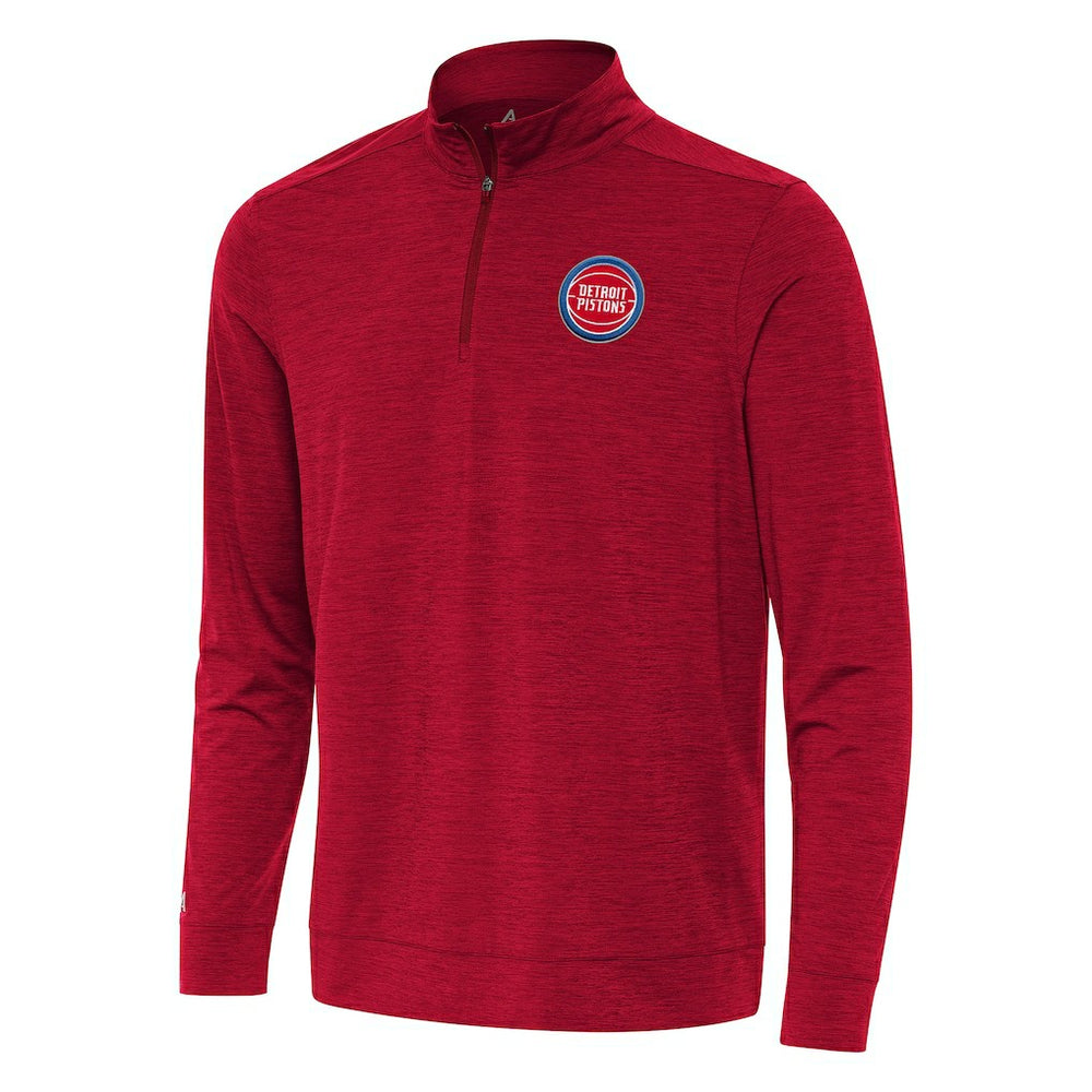 Detroit Pistons Antigua Bright Quarter-Zip Top Heather Red