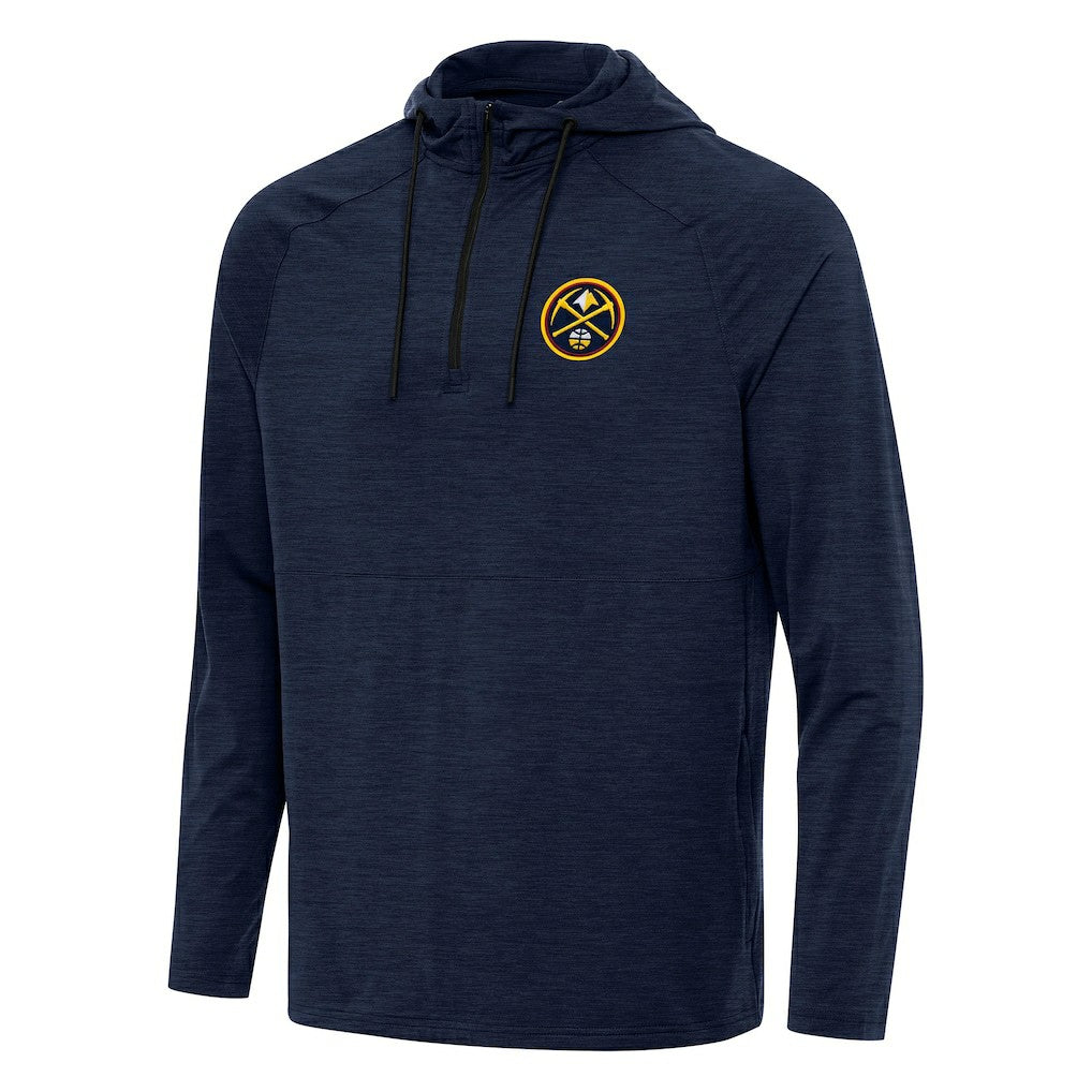 Denver Nuggets Antigua Spikes Raglan Quarter-Zip Hoodie Heather Navy