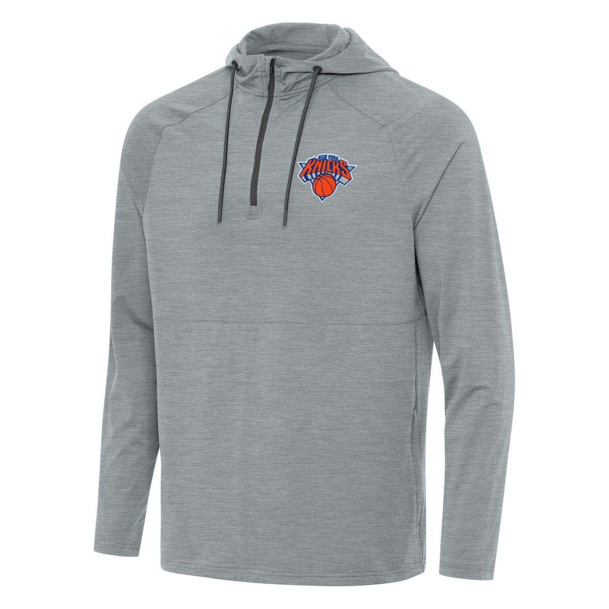 New York Knicks Antigua Spikes Raglan Quarter-Zip Hoodie Heather Gray