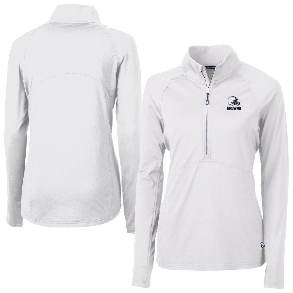 Cleveland Browns Cutter & Buck Women's Adapt Eco Knit Stretch Recycled Half-Zip Pullover Top White
