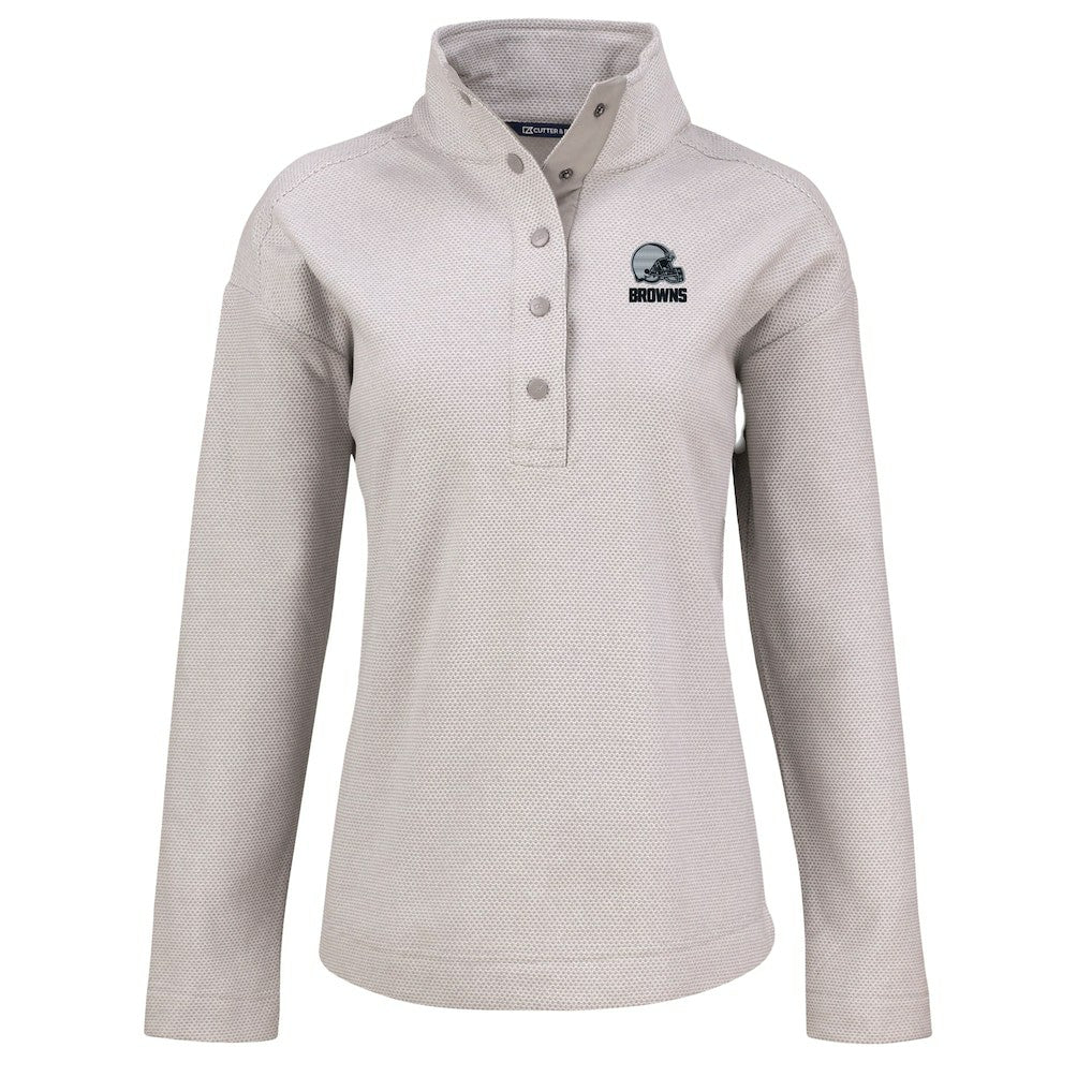 Cleveland Browns Cutter & Buck Women's Hunts Point Eco Textured Fleece Recycled Quarter-Snap Pullover Gray