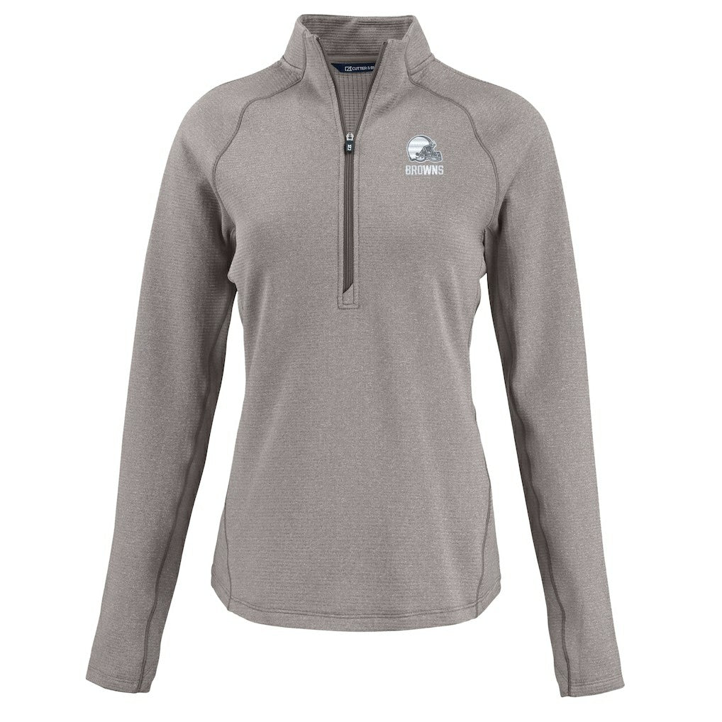 Cleveland Browns Cutter & Buck Women's Peshastin Eco Fleece Recycled Half-Zip Pullover Top Heather Gray