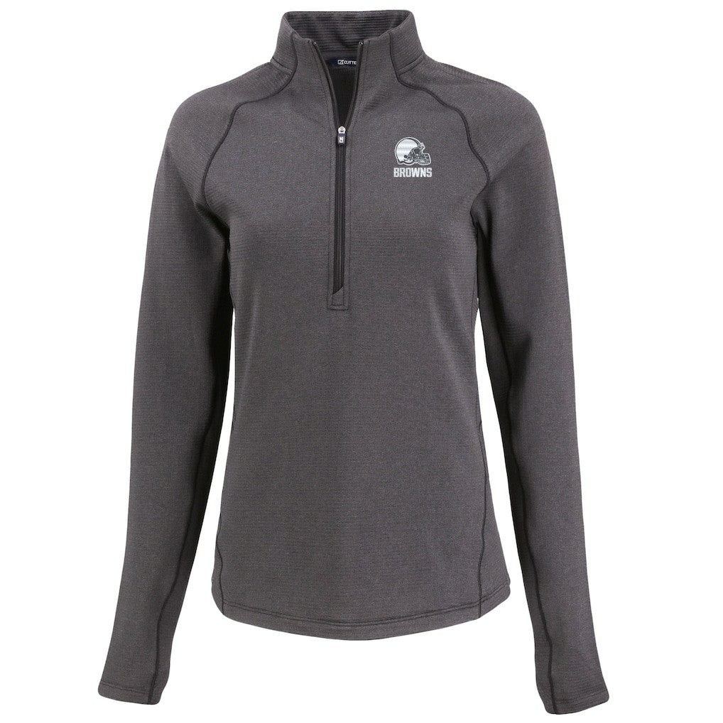 Cleveland Browns Cutter & Buck Women's Peshastin Eco Fleece Recycled Half-Zip Pullover Top Heather Black