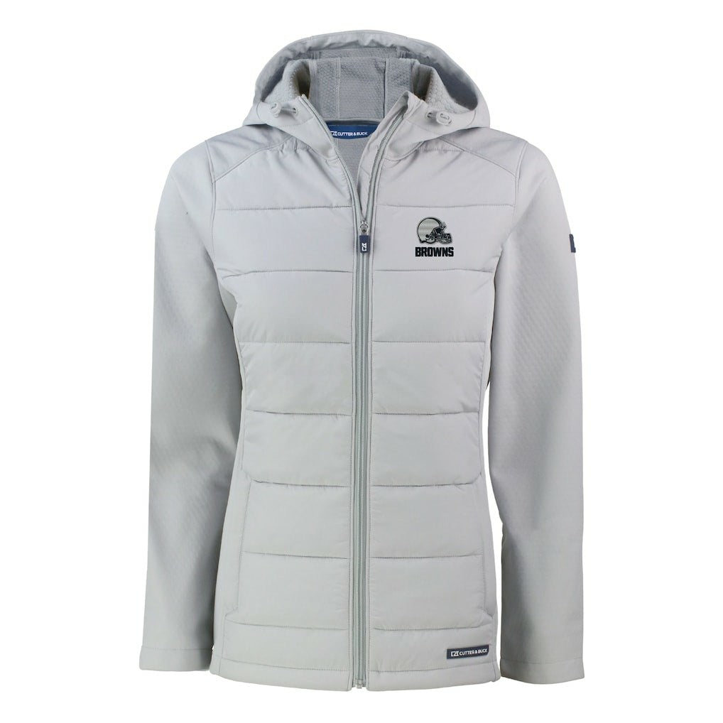 Cleveland Browns Cutter & Buck Women's Evoke Hybrid Eco Softshell Recycled Full-Zip Hooded Jacket Gray