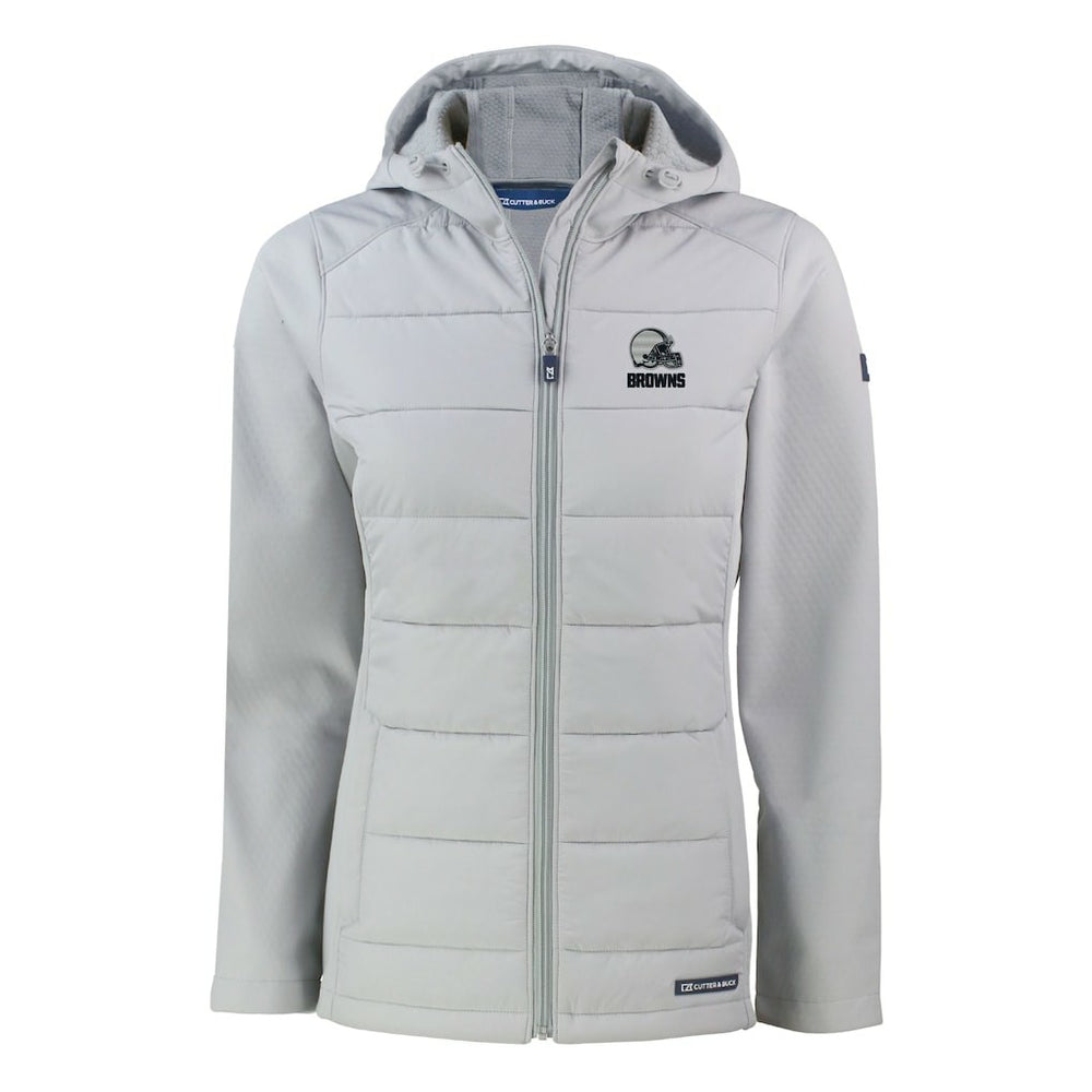 Cleveland Browns Cutter & Buck Women's Evoke Hybrid Eco Softshell Recycled Full-Zip Hooded Jacket Gray