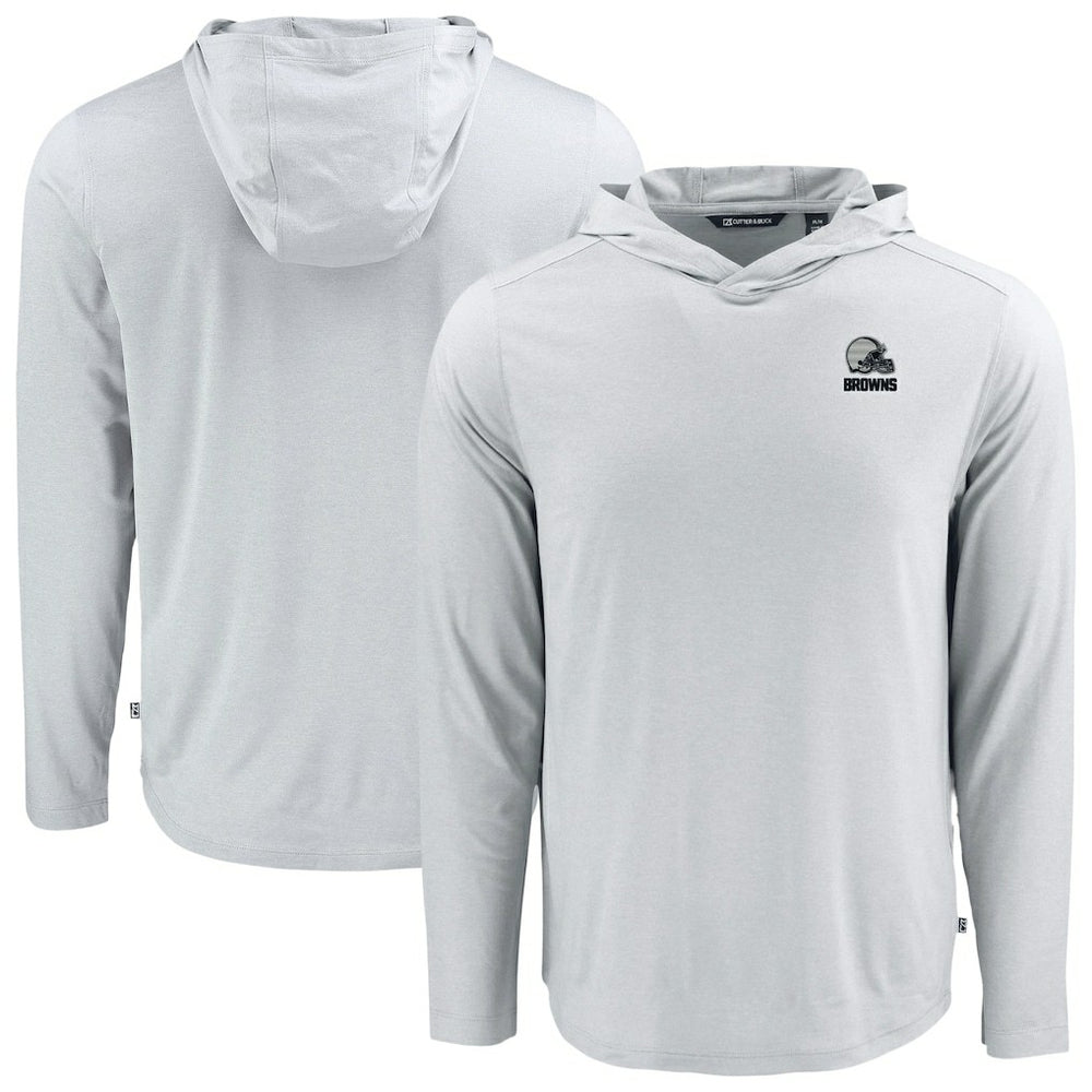 Cleveland Browns Cutter & Buck Coastline Epic Comfort Eco Recycled Long Sleeve Hooded T-Shirt Gray