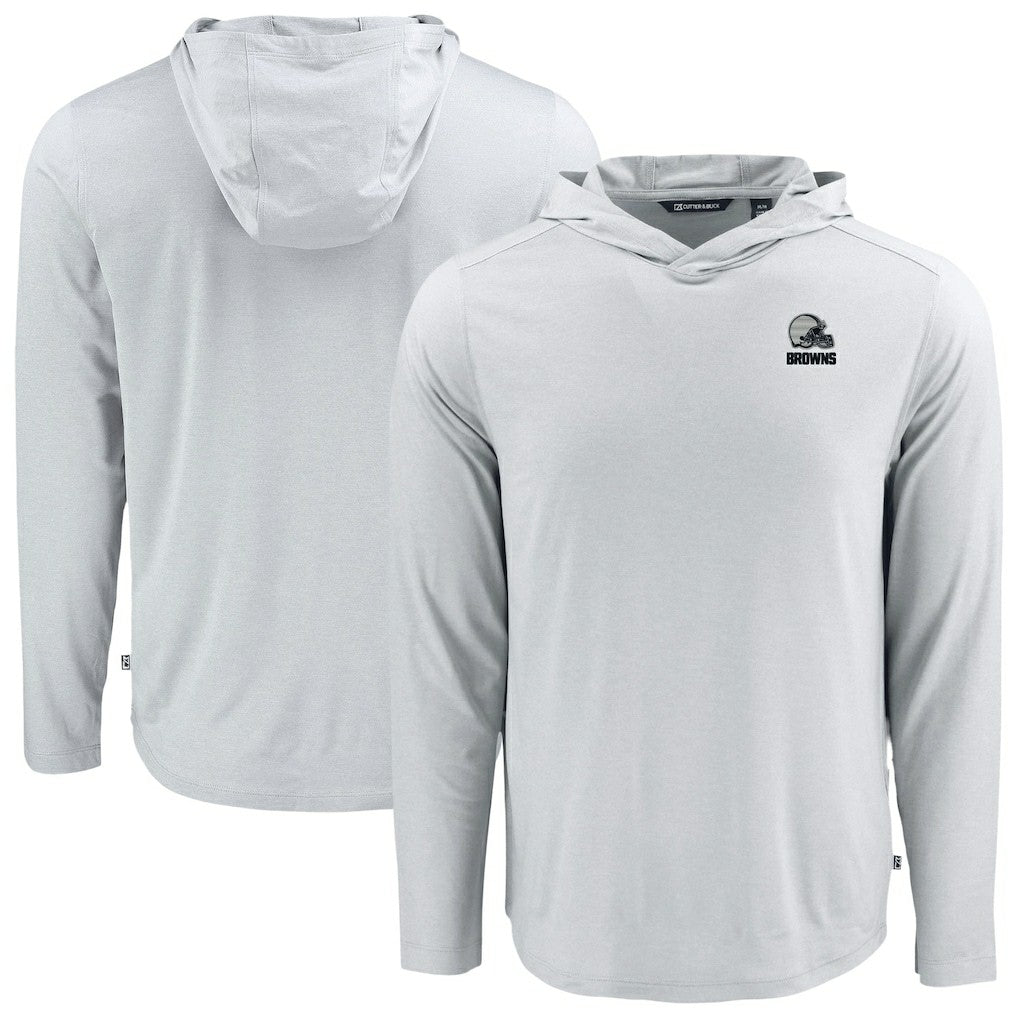 Cleveland Browns Cutter & Buck Coastline Epic Comfort Eco Recycled Long Sleeve Hooded T-Shirt Gray