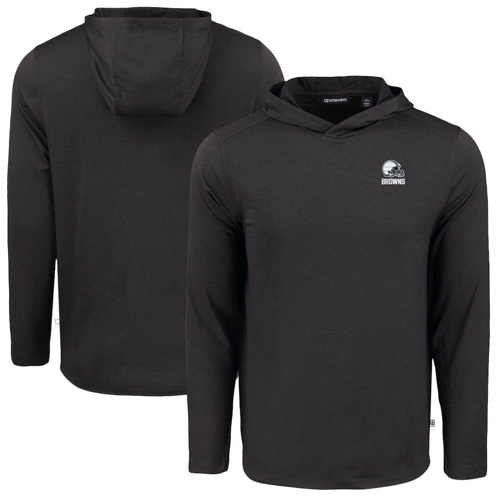 Cleveland Browns Cutter & Buck Coastline Epic Comfort Eco Recycled Long Sleeve Hooded T-Shirt Black
