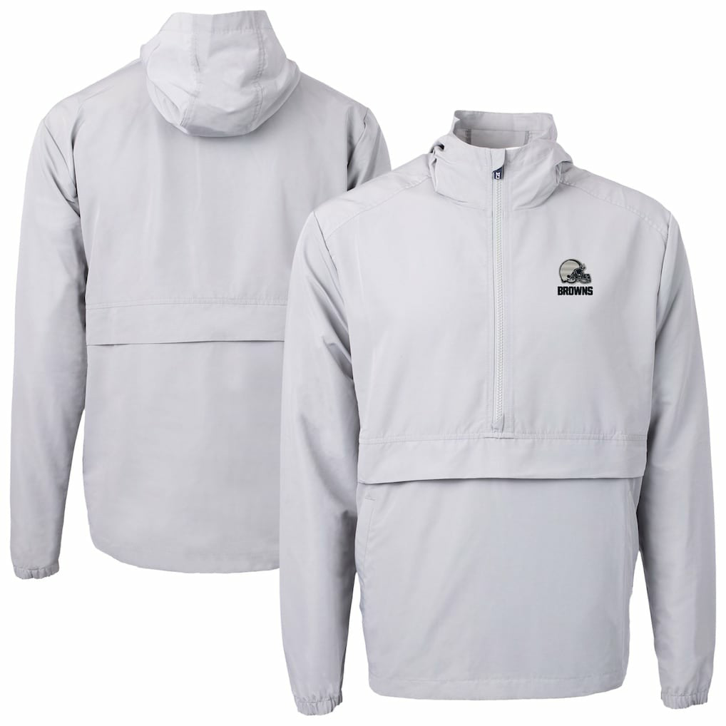 Cleveland Browns Cutter & Buck Charter Eco Recycled Anorak Half-Zip Hoodie Jacket Gray