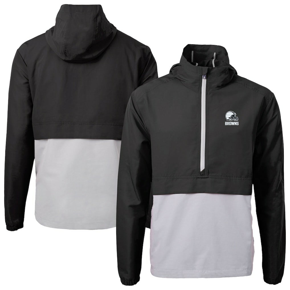 Cleveland Browns Cutter & Buck Charter Eco Recycled Anorak Half-Zip Hoodie Jacket Black