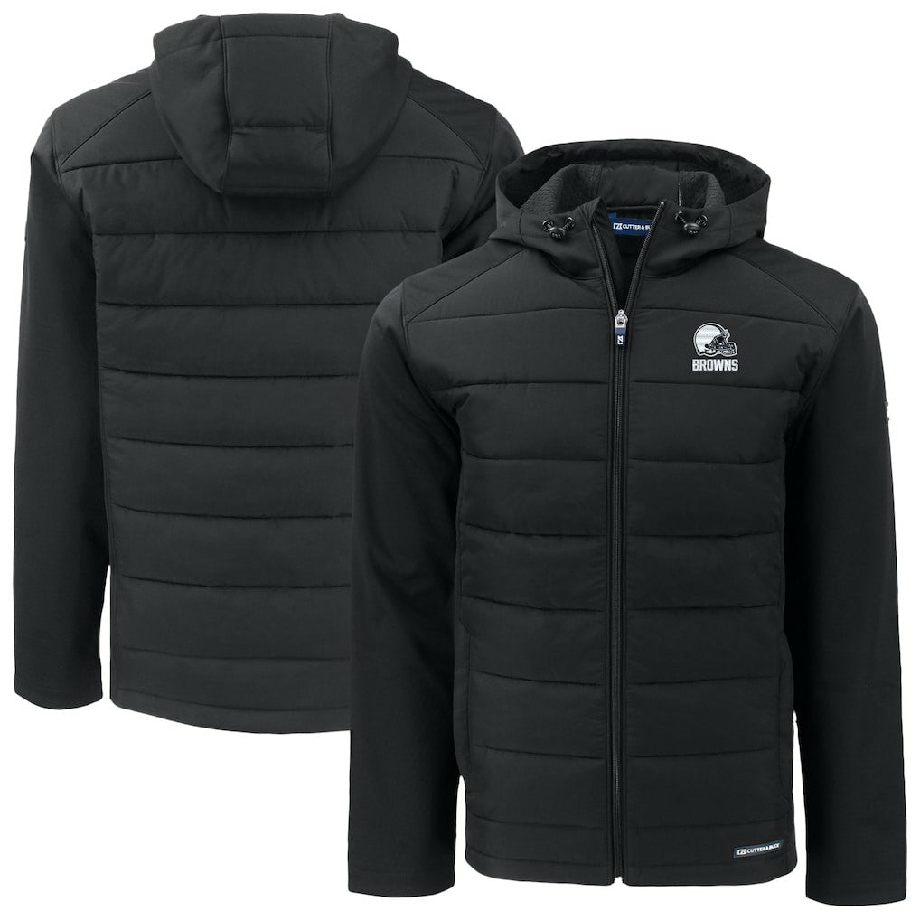 Cleveland Browns Cutter & Buck Evoke Hybrid Eco Softshell Recycled Full-Zip Hooded Jacket Black