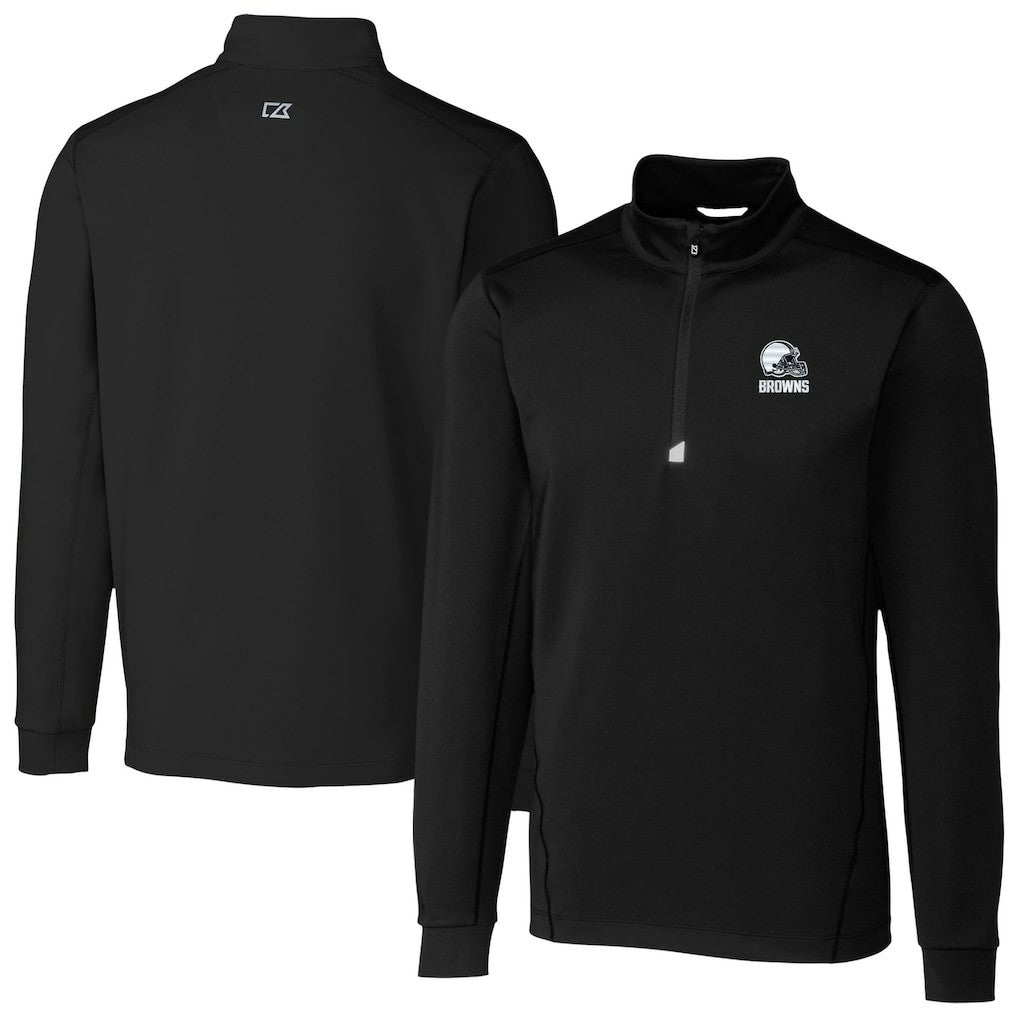 Cleveland Browns Cutter & Buck Big & Tall Traverse Stretch Eco Quarter-Zip Pullover Top Black