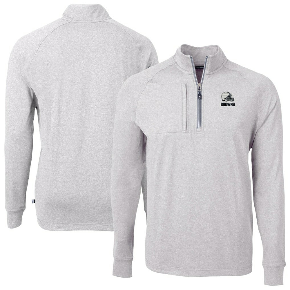 Cleveland Browns Cutter & Buck Big & Tall Adapt Eco Knit Quarter-Zip Top Heather Gray