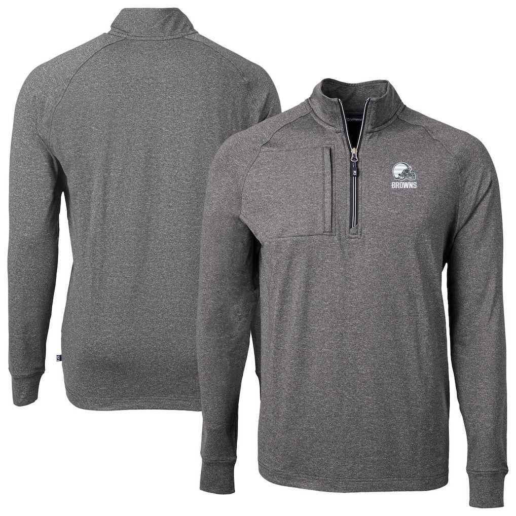 Cleveland Browns Cutter & Buck Big & Tall Adapt Eco Knit Quarter-Zip Top Heather Black