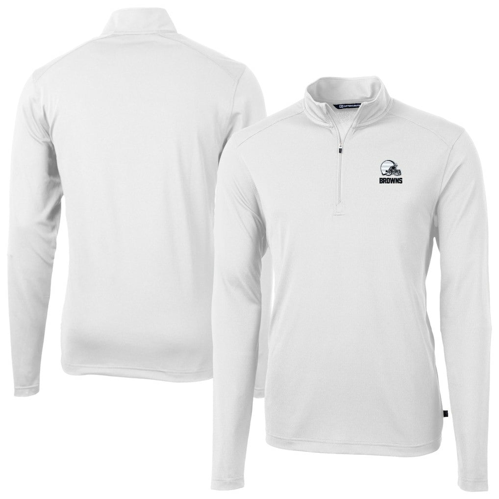 Cleveland Browns Cutter & Buck Big & Tall Virtue Eco Pique Recycled Quarter-Zip Pullover Top White