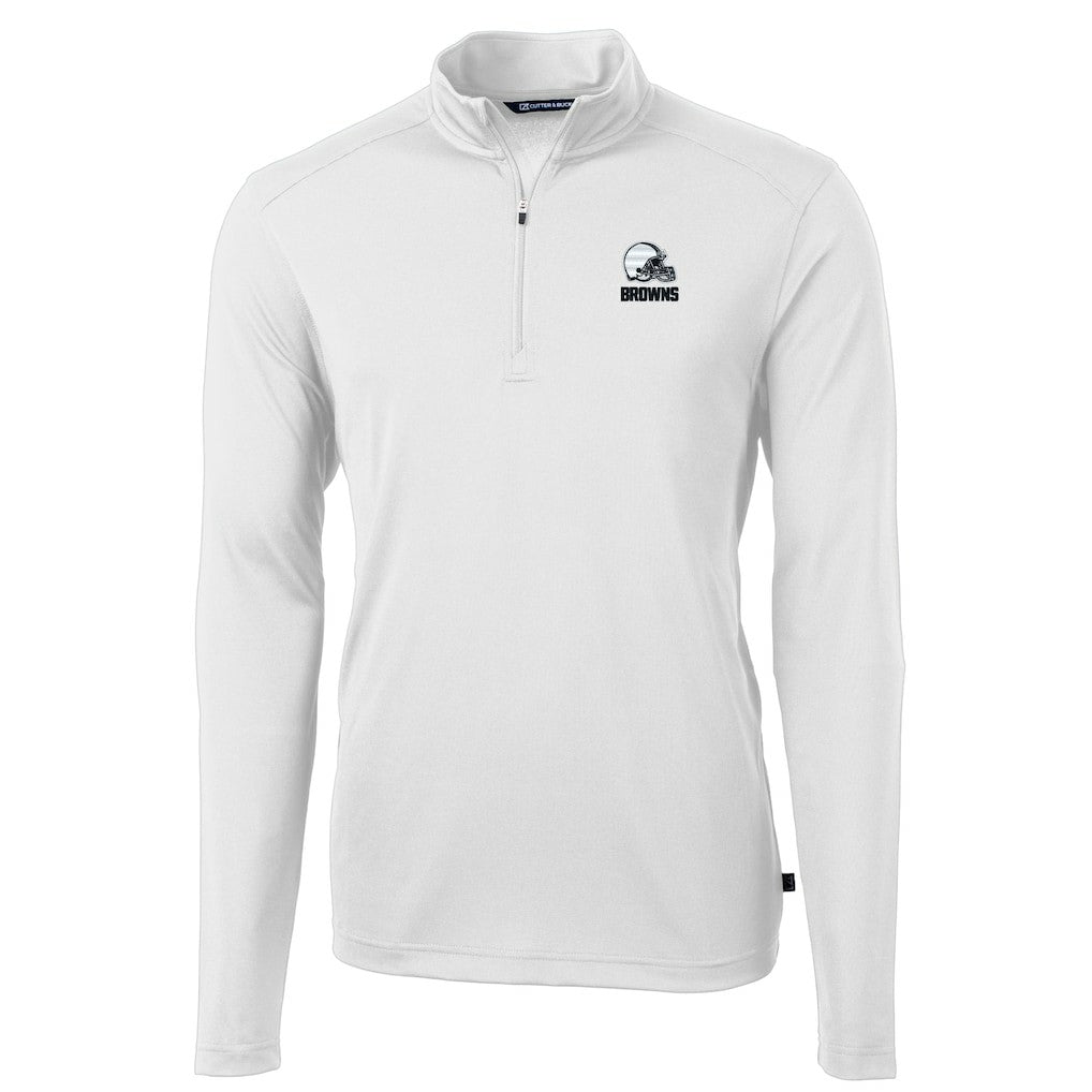 Cleveland Browns Cutter & Buck Big & Tall Virtue Eco Pique Recycled Quarter-Zip Pullover Top White