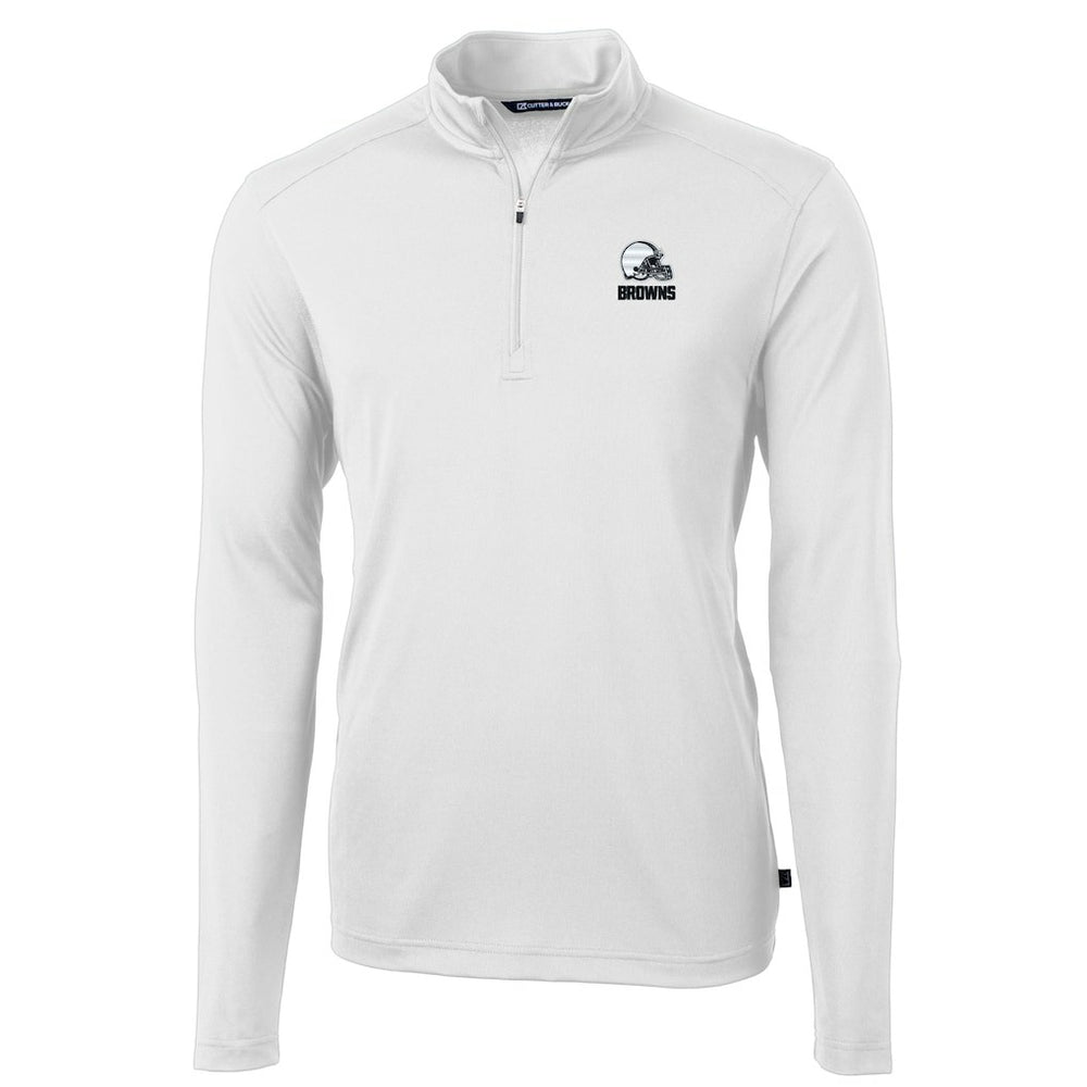 Cleveland Browns Cutter & Buck Big & Tall Virtue Eco Pique Recycled Quarter-Zip Pullover Top White