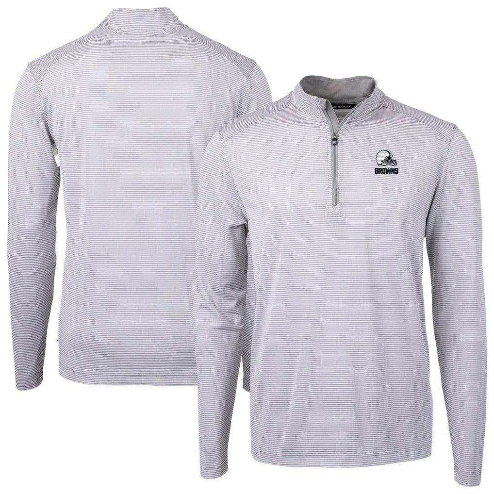 Cleveland Browns Cutter & Buck Big & Tall Virtue Eco Pique Micro Stripe Recycled Quarter-Zip Pullover Top Gray