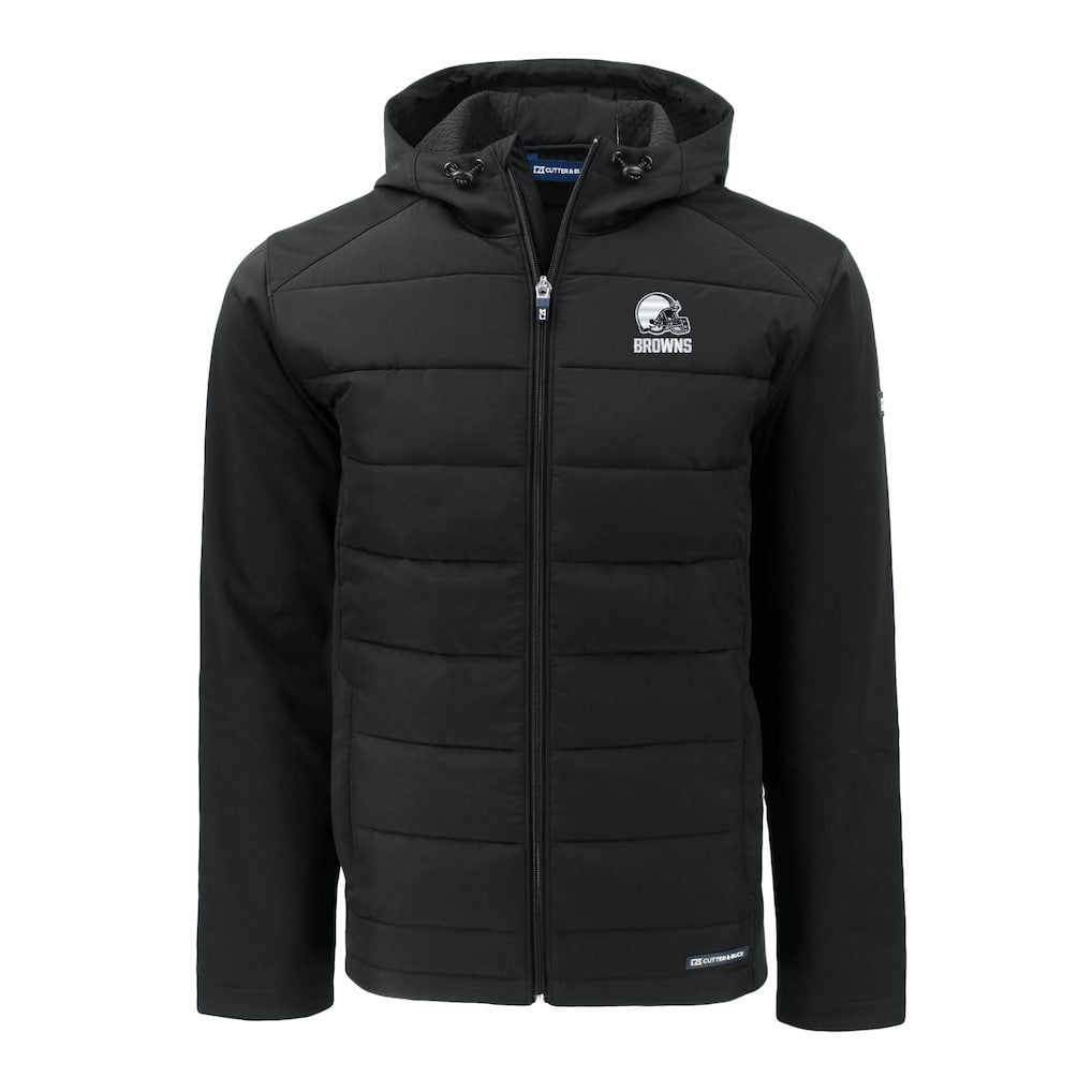 Cleveland Browns Cutter & Buck Big & Tall Evoke Hybrid Eco Softshell Recycled Full-Zip Hooded Jacket Black