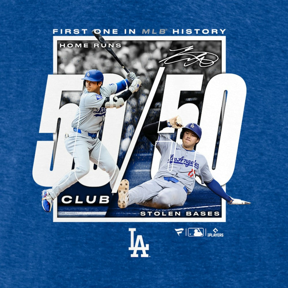 Shohei Ohtani Los Angeles Dodgers Fanatics 50/50 Club T-Shirt - Heather Royal - Fanatics Lifestyle