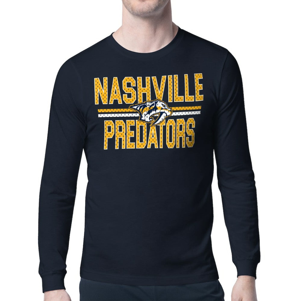 Nashville Predators Starter Mesh Look Team Name Long Sleeve T-Shirt - Navy - NHL 202296643