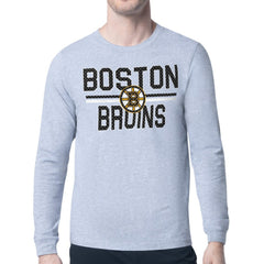 Boston Bruins Starter Mesh Look Team Name Logo Long Sleeve T-Shirt - Heather Gray - NHL 202296719