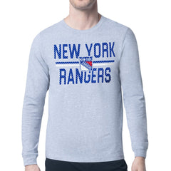 New York Rangers Starter Mesh Look Team Name Logo Long Sleeve T-Shirt - Heather Gray - NHL 202296738