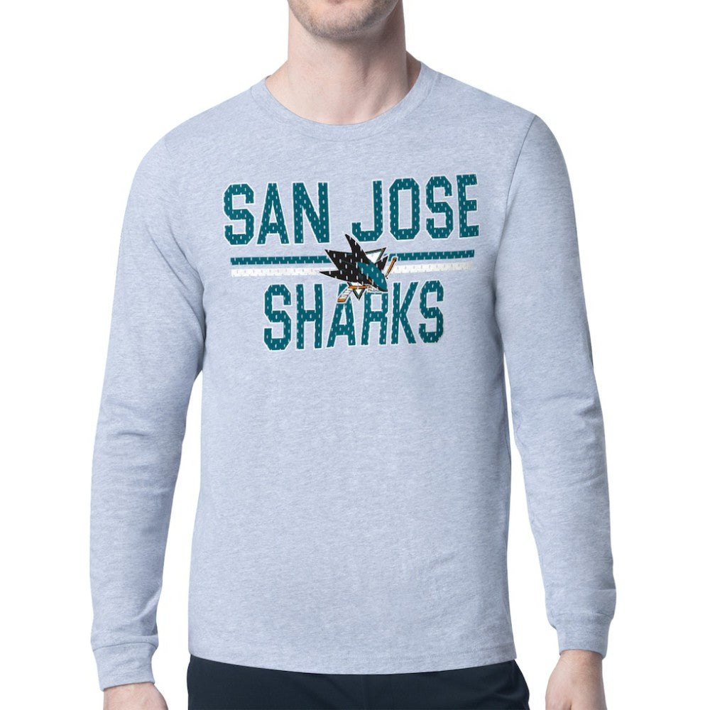 San Jose Sharks Starter Mesh Look Team Name Logo Long Sleeve T-Shirt - Heather Gray - NHL 202296747