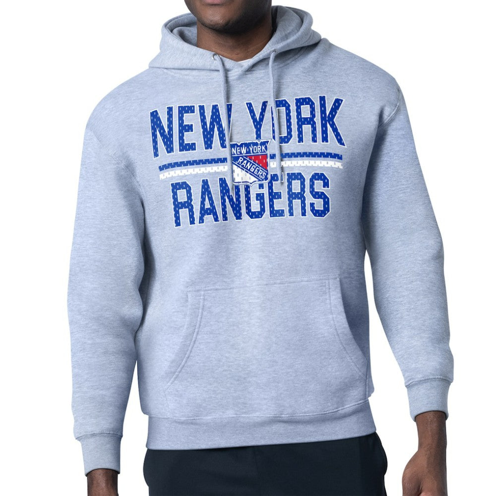 New York Rangers Starter Mesh Look Team Name Logo Tri-Blend Pullover Hoodie - Heather Gray - NHL 202296800