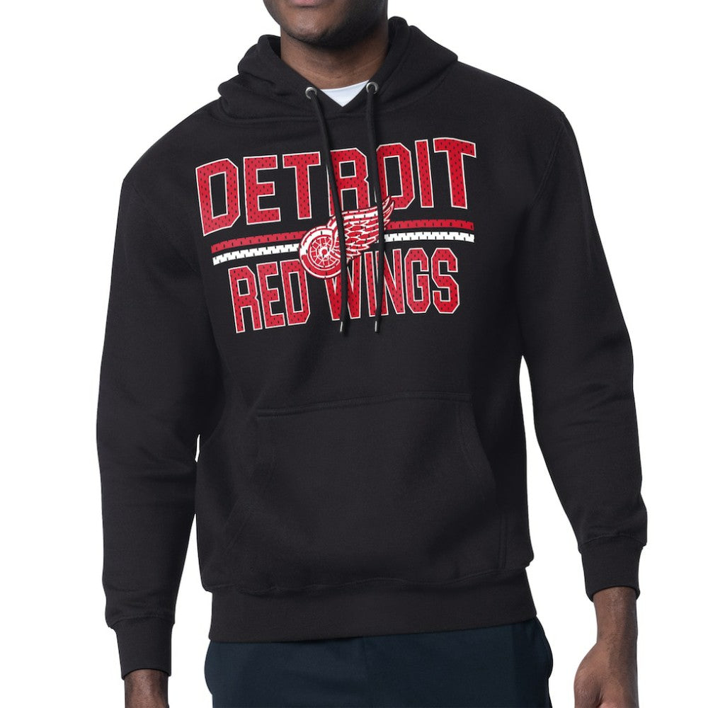 Detroit Red Wings Starter Mesh Look Team Name Logo Tri-Blend Pullover Hoodie - Black - NHL 202296819
