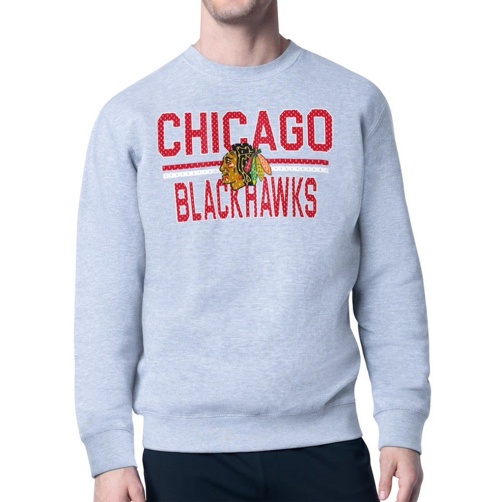 Chicago Blackhawks Starter Mesh Look Team Name Logo Pullover Sweatshirt - Heather Gray - NHL 202296864