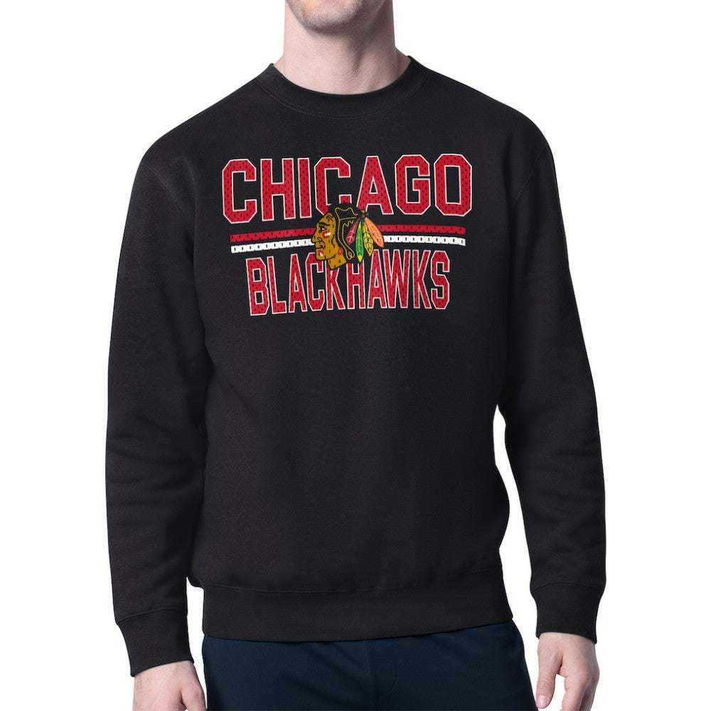Chicago Blackhawks Starter Mesh Look Team Name Logo Pullover Sweatshirt - Black - NHL 202296943