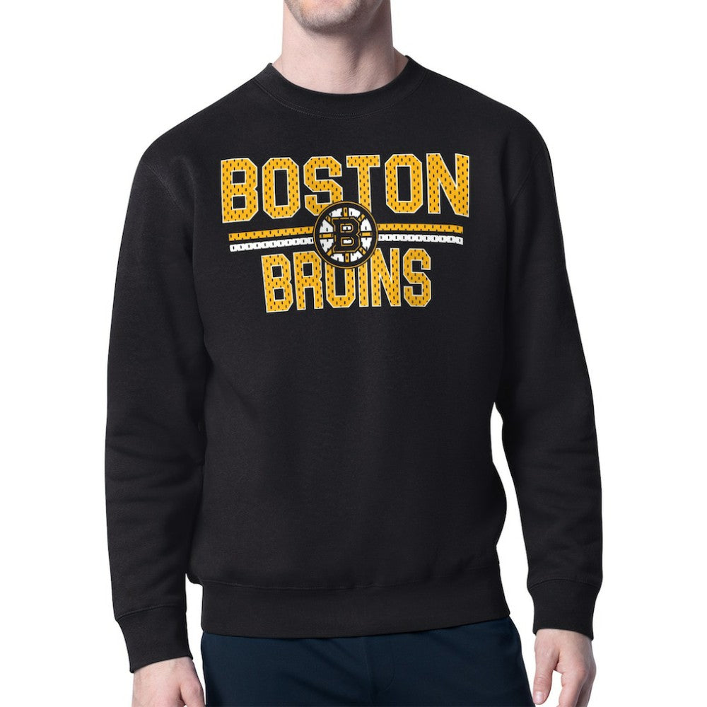 Boston Bruins Starter Mesh Look Team Name Logo Pullover Sweatshirt - Black - NHL 202296950