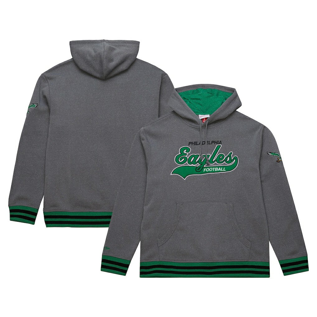 Mitchell & Ness Philadelphia Eagles Vintage Logo Snow Washed Fleece Pullover Hoodie Heather Gray