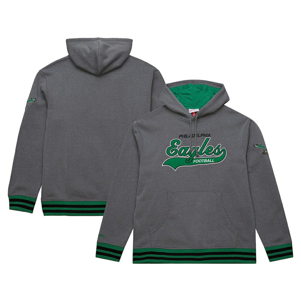 Mitchell & Ness Philadelphia Eagles Vintage Logo Snow Washed Fleece Pullover Hoodie Heather Gray