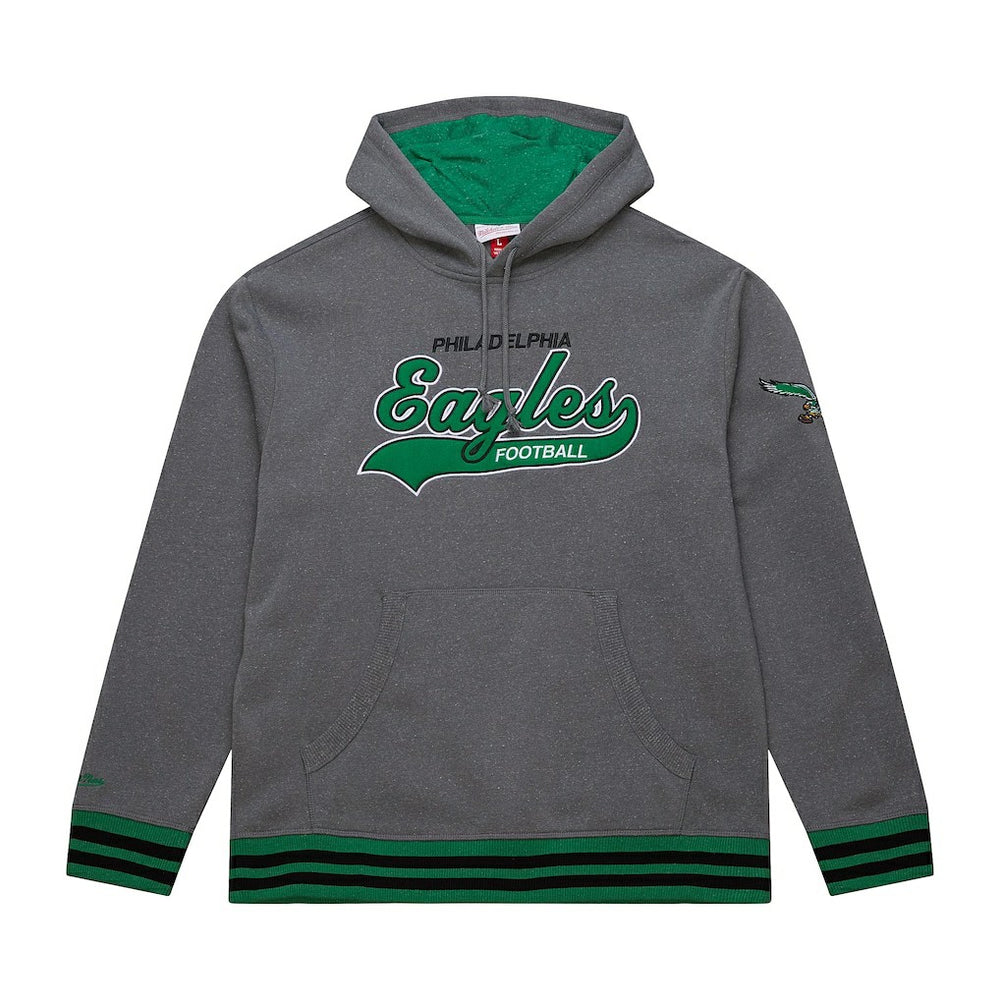 Mitchell & Ness Philadelphia Eagles Vintage Logo Snow Washed Fleece Pullover Hoodie Heather Gray